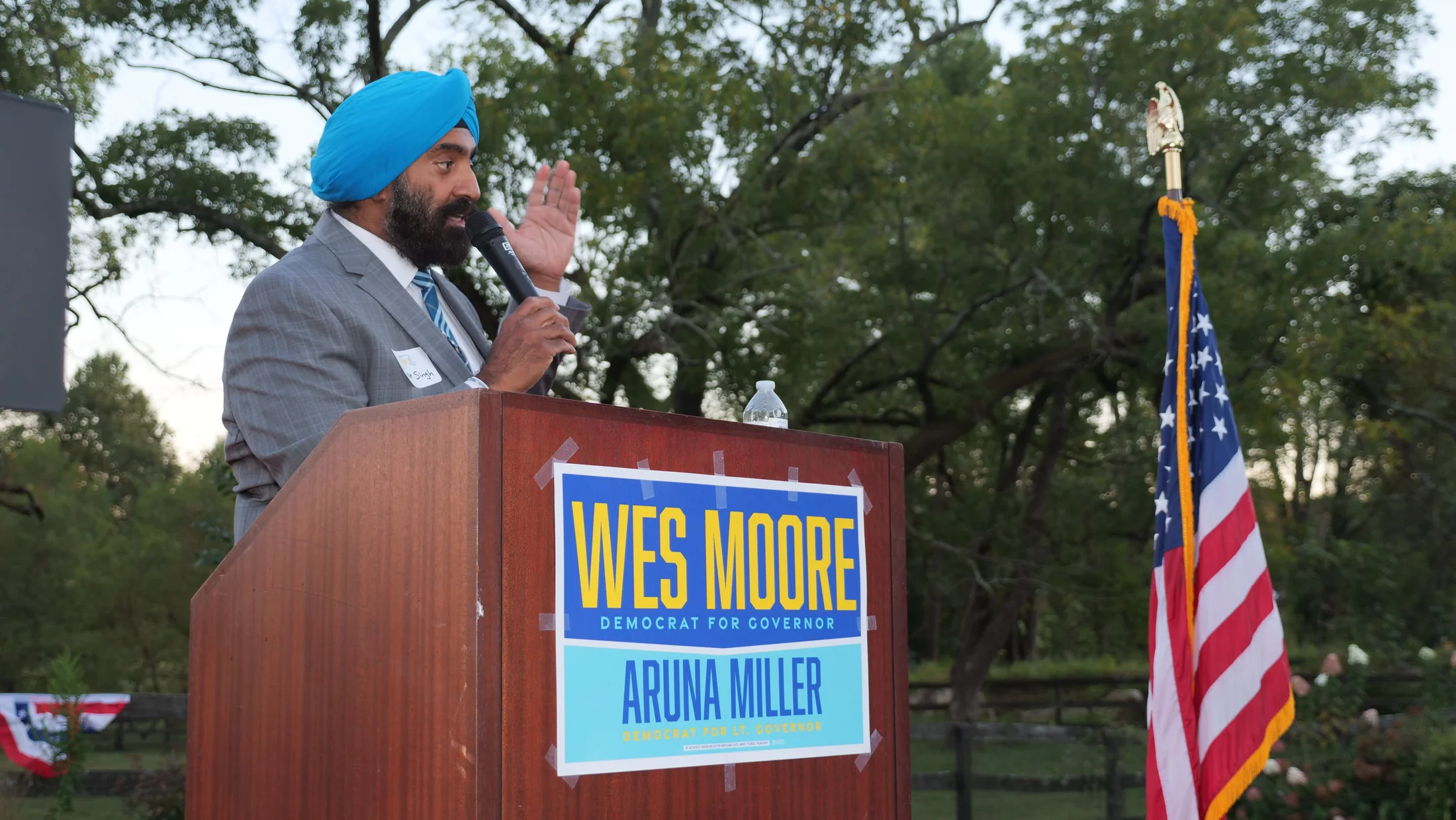 At the public podium